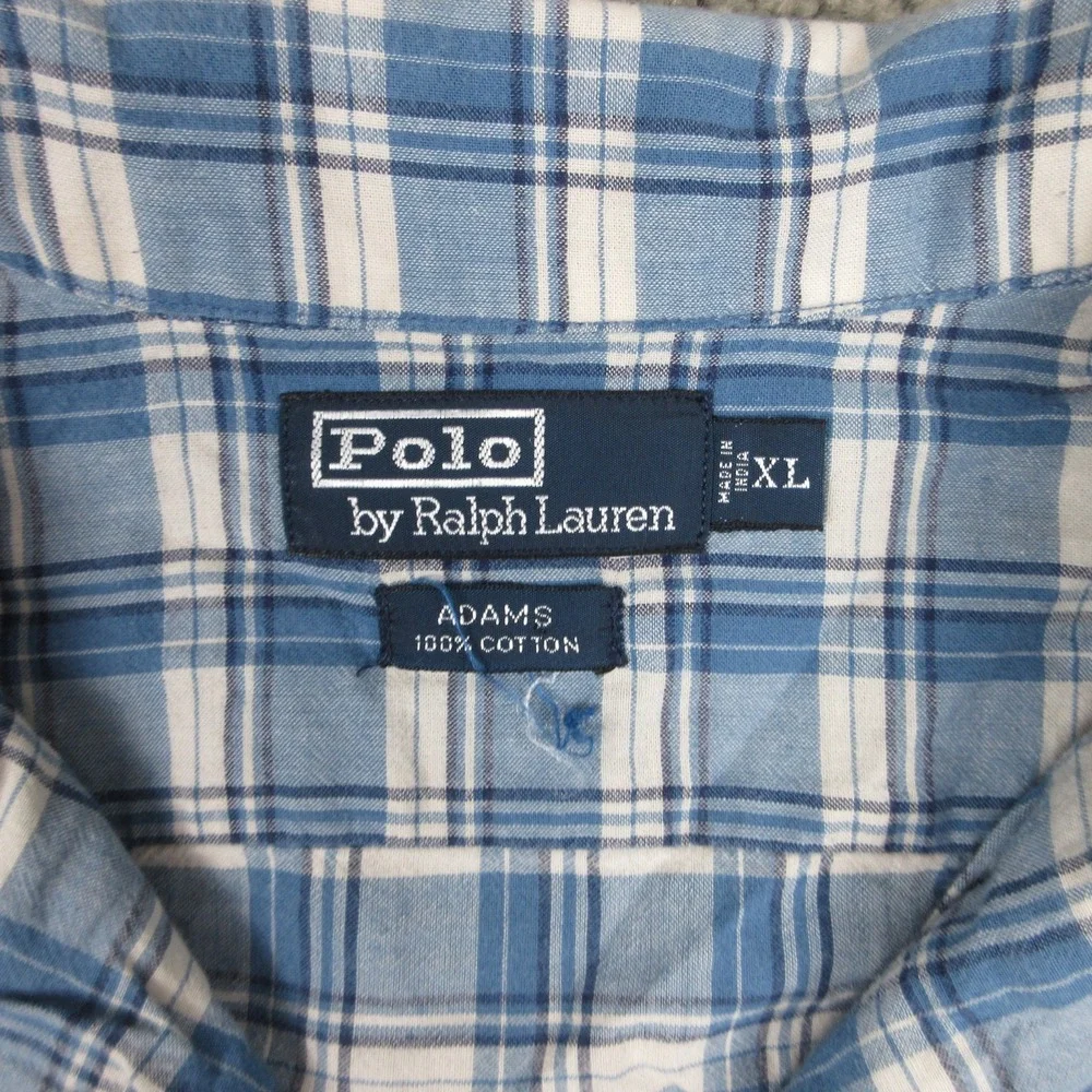 Polo Ralph Lauren Shirt Mens XL Blue Plaid Adams Camp Loop Collar Button Up